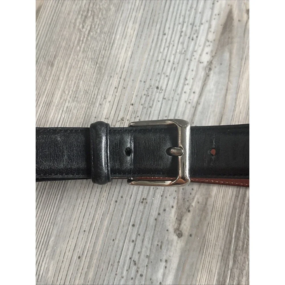 Vintage Coach Black Genuine Leather Preppy Belt  Silver Hardware 36 Inch